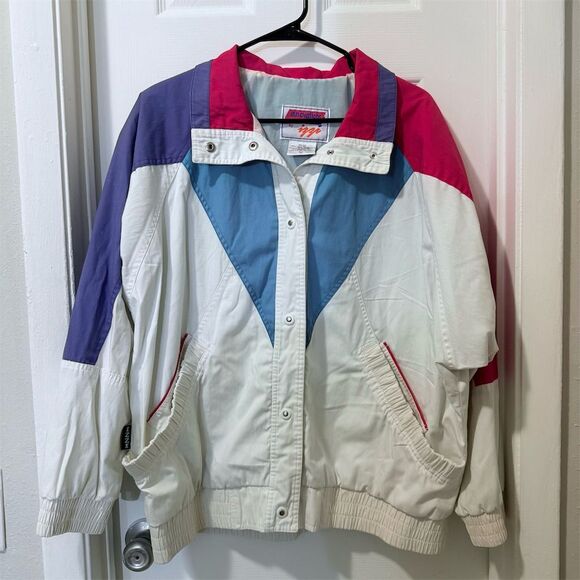 Izzi 80s Colorblock Windbreaker Jacket Unisex Size L Multicolor Retro - Picture 1 of 9